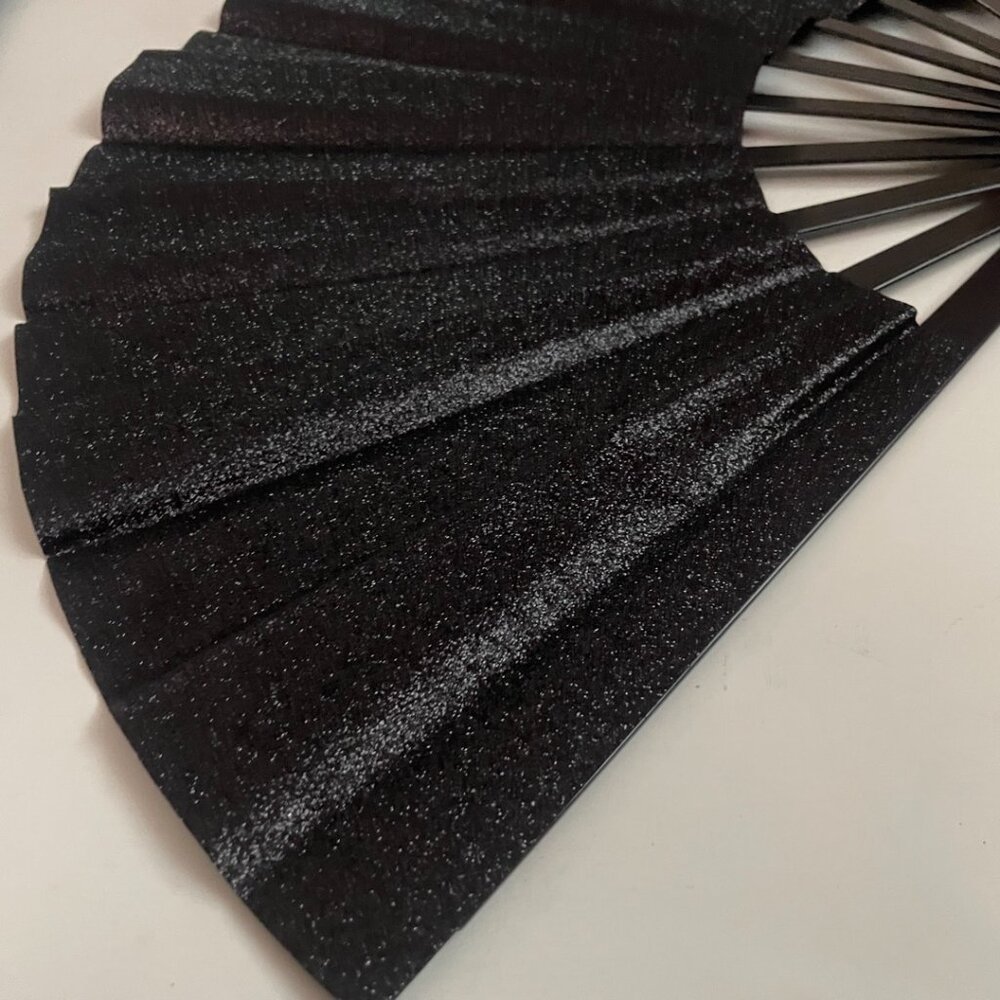 Black Glitter Folding Hand Fan – with Carry Sleeve